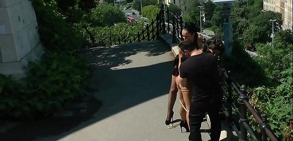 Mistress made babe gangbang in public bar